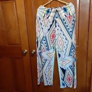 Colorful Diamond Geometric Print Wide Leg Pull-On Pant